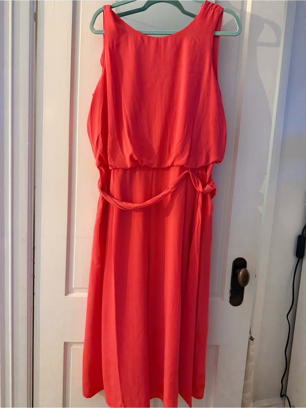 Vince Camuto Coral-Red Sleeveless Maxi Dress with Tie Waist